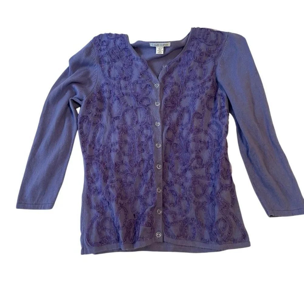 Casual Corner Blue and Purple Embellished Blouse